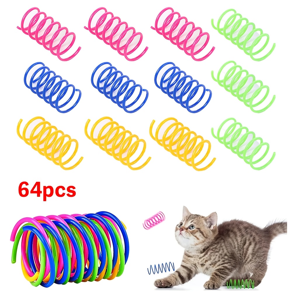 TEMU 64pcs Random Spring Toys, Interactive Spiral Springs For Indoor Cats, Durable Plastic Bite Toys For Kittens & Adult Cats