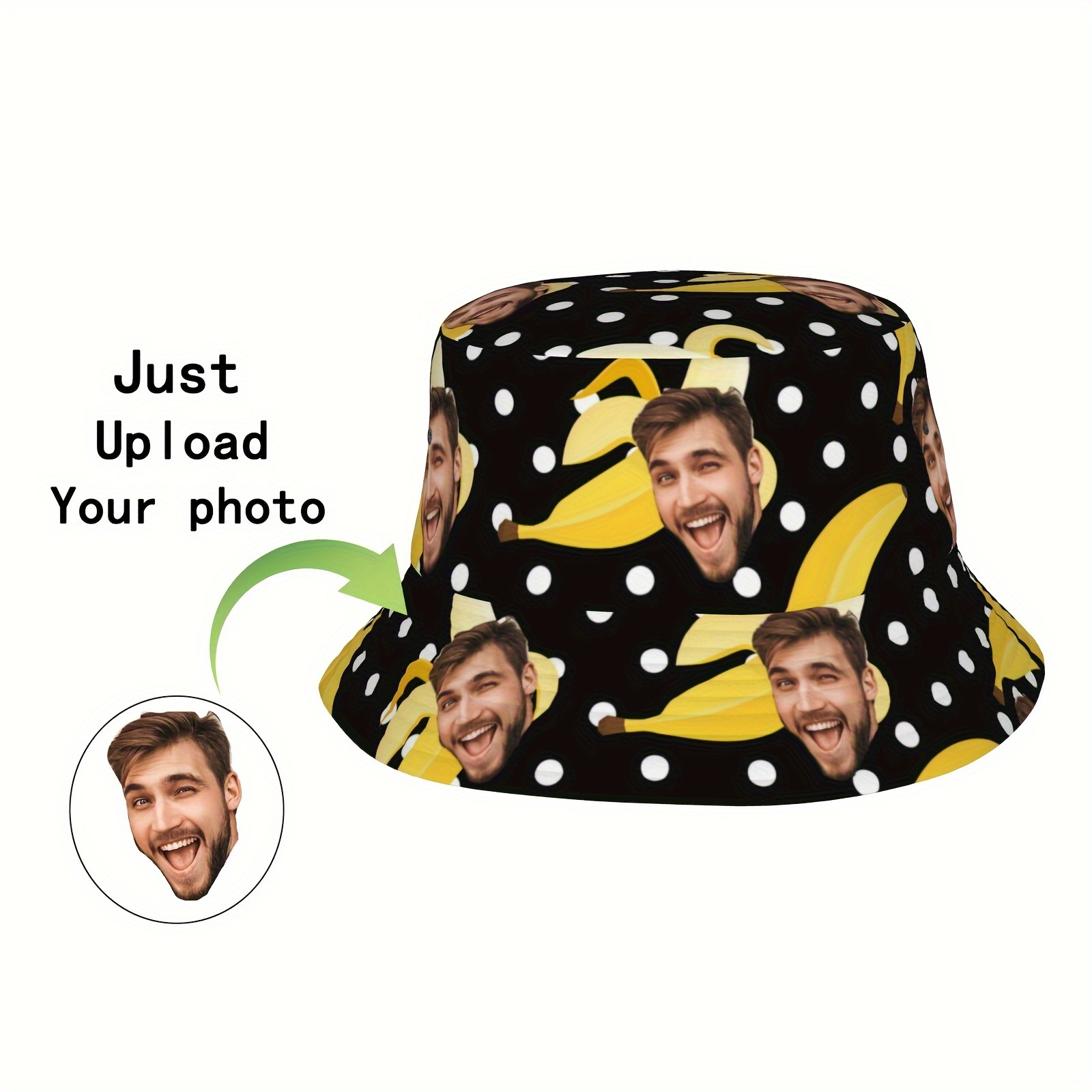 

Personalized Polyester Bucket Hat - Customizable Photo Print Banana Pattern, Woven Street Style Fisherman Cap For Unisex, Unique Summer Beach Travel Headwear