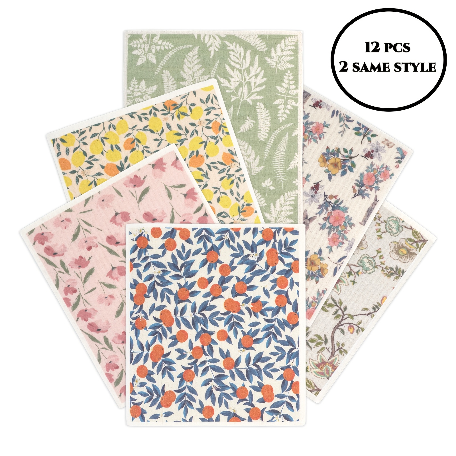 TEMU 8x7" 12pcs Swedish Dishcloths Cellulose Sponge Cleaning Cloths Dish Towels For Kitchen Absorbent Reusable Paper Towels Dish Cloth Non-scratch