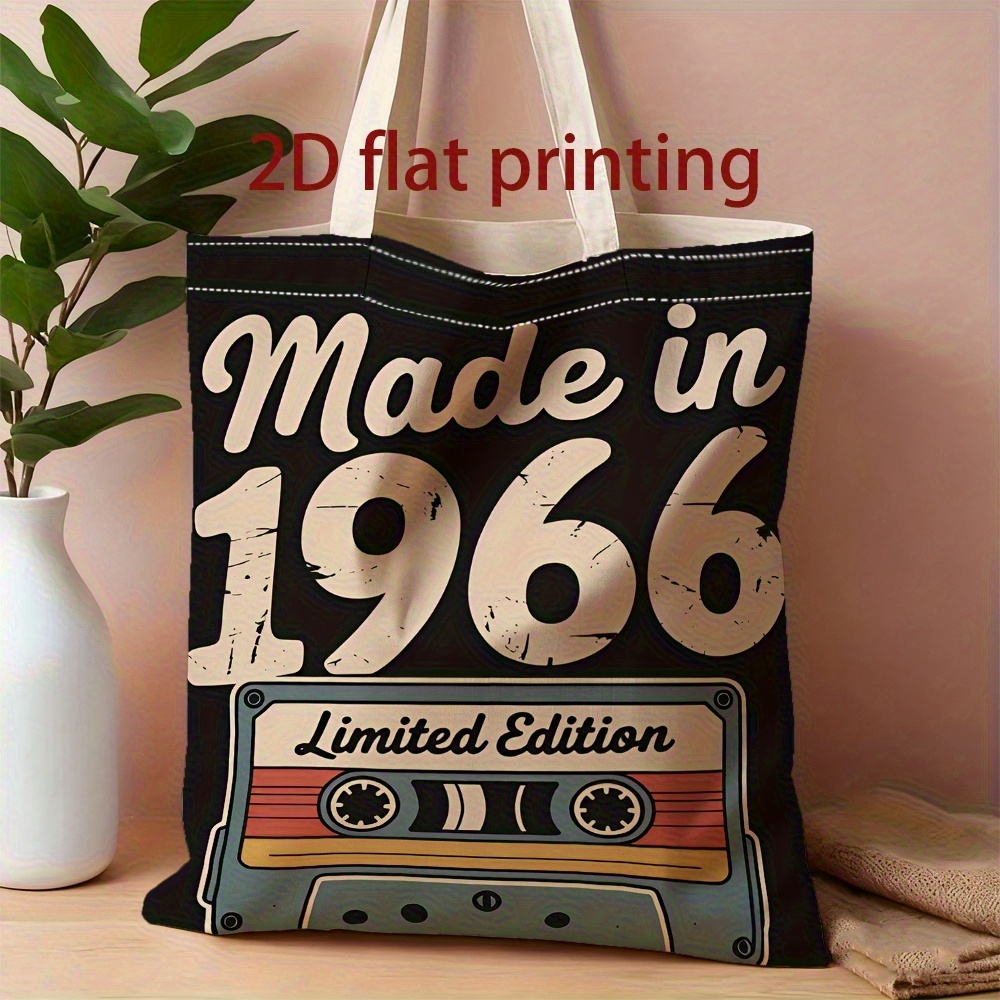 Image of Unisex Canvas Tote | 2d Flat Print "made In 1966" Art, Reusable For Shopping, School, And Travel, Shoulder And Hand Carry Option, Portable, Ideal For Textbooks, Notebooks, And Water Bottles