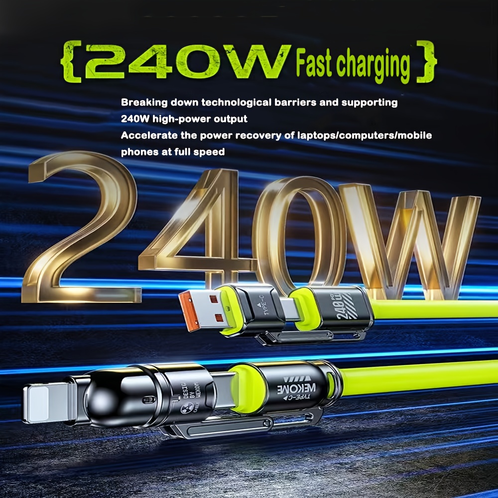 TEMU 240w Super Fast Charging Data Cable Suitable For Iphone 15, Huawei Xiaomi Phone Multifunctional Charging Cable, Car 2in 1 Pd 2 Tow 2 Dual Typec