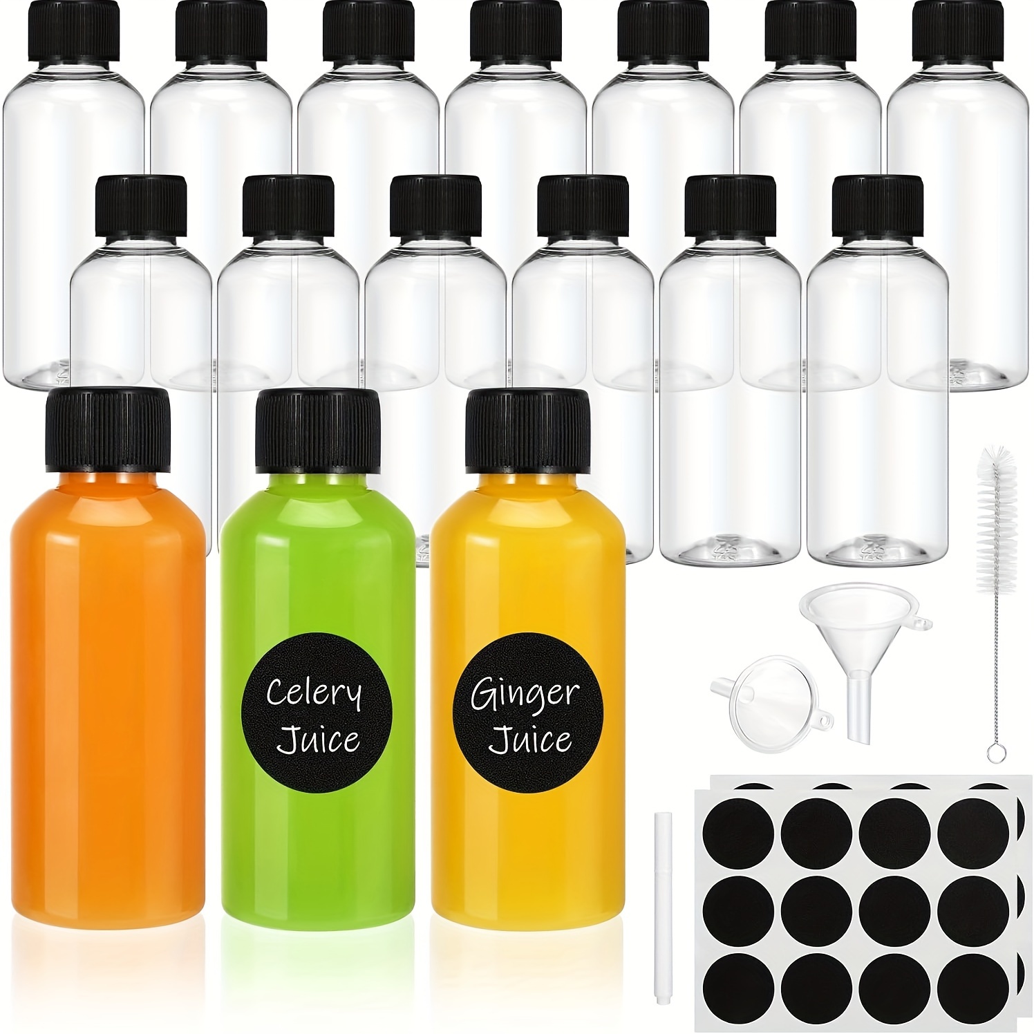 

2 Oz Shot Bottles With Caps, 16 Pack Mini Reusable Plastic Bottles Leakproof Juice Shot Bottles With Lids For Homemade Juice, Oil, Liquid Samples