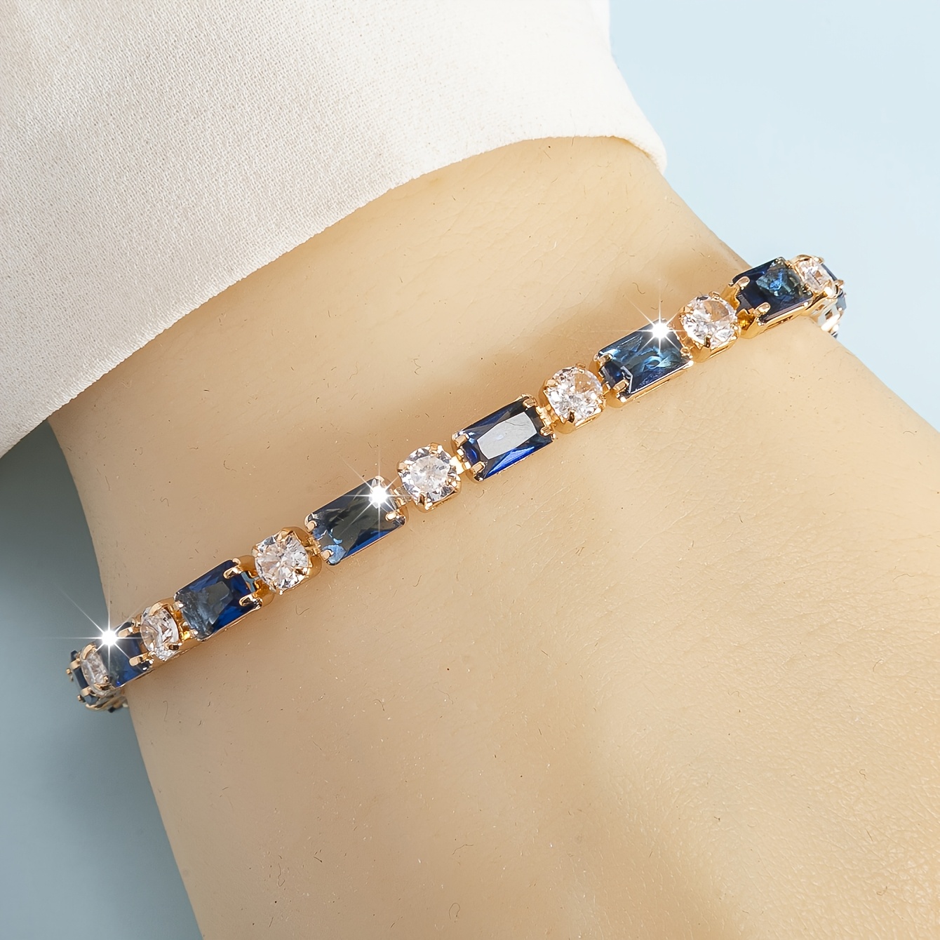 TEMU 1 pulsera de moda para mujer, estilo hip-hop bohemio, cadena rectangular multicolor con Zirconia sintética redonda y espaciada, unisex, ideal