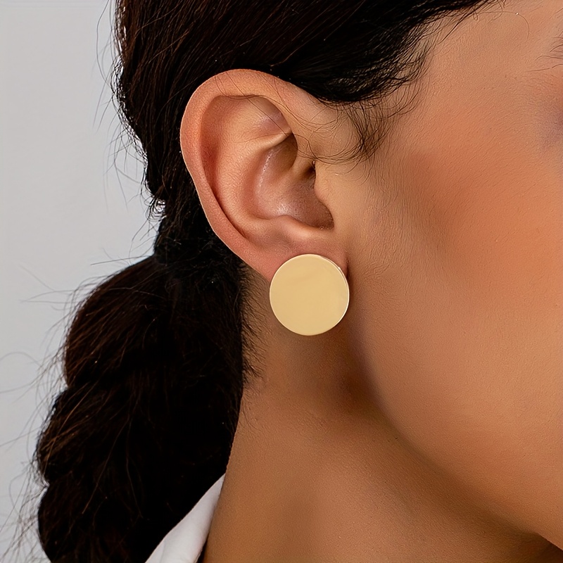 Image of 2pcs Set Of Geometric Glossy Round Stud Earrings For Women, Suitable For Daily Wear