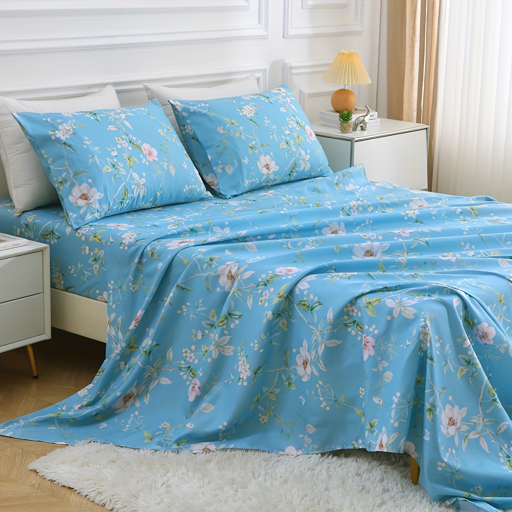 TEMU 4pcs Patterned Premium Ultra Soft Bed Sheet Set, Queen, Deep-pocket Queen Sheets -