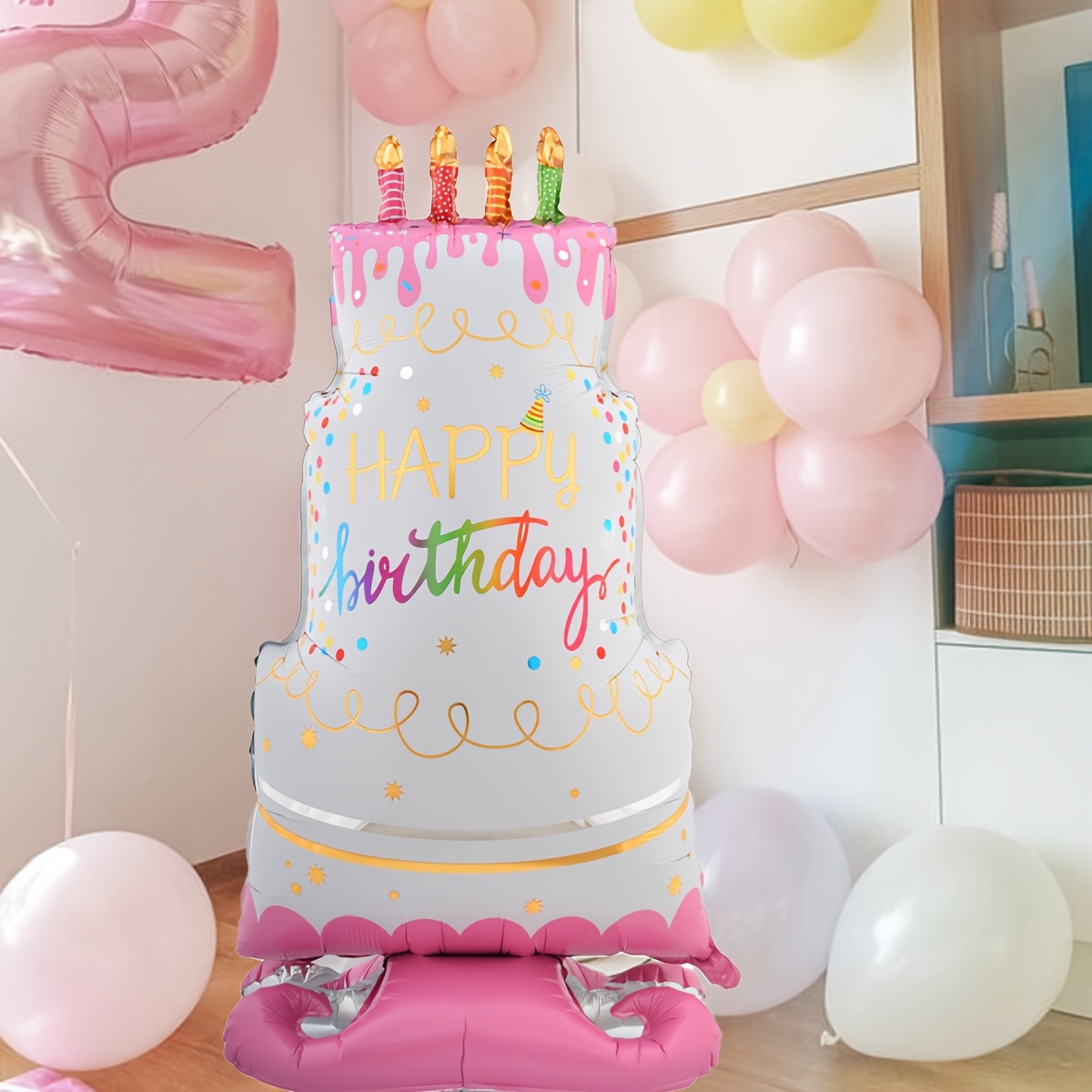 

1pc Standing Birthday Cake Balloon, 58-inch Tall Foil Helium Balloon, Mixed Color Aluminum Film, For Party Decoration, Home Birthday, Gift, And Birthday Chain Backdrop, Suitable For 14+