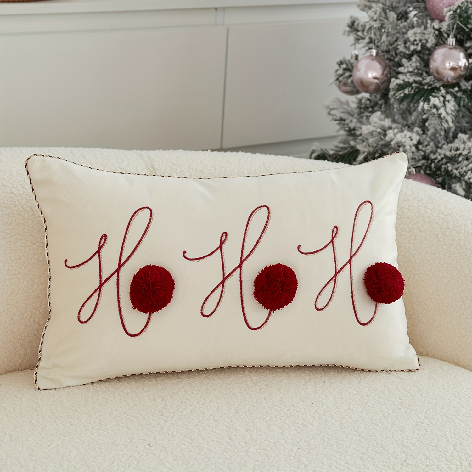 

Embroidered Christmas Red , 19.6x11.8in - For Sofa & , Polyester, No Included