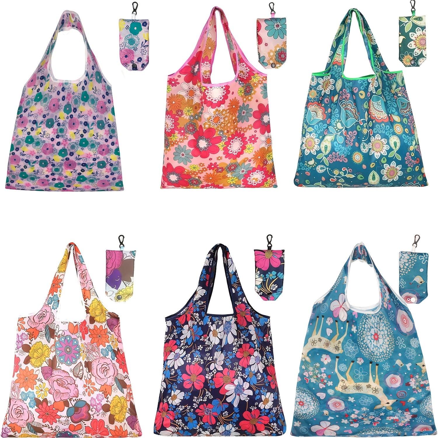TEMU 6pcs Reusable Shopping Bags Foldable, Machine Washable Shopping Grocery Bags In Pocket, Travel Recycle Shopping Bags, Pouch Tote Bags For Daily