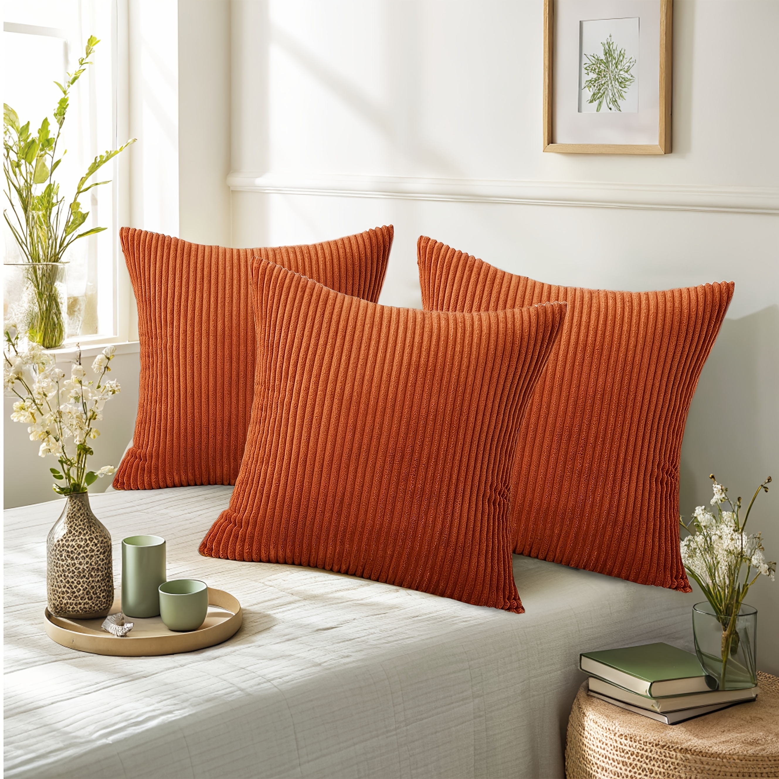 3pcs Boho Abstract Throw Pillow Covers 18x18 Inch - Soft Plush Polyester Zippered Cushion Covers With Geometric & Striped Patterns, Hand Wash Room, Couch, Outdoor Decor (no Inserts)