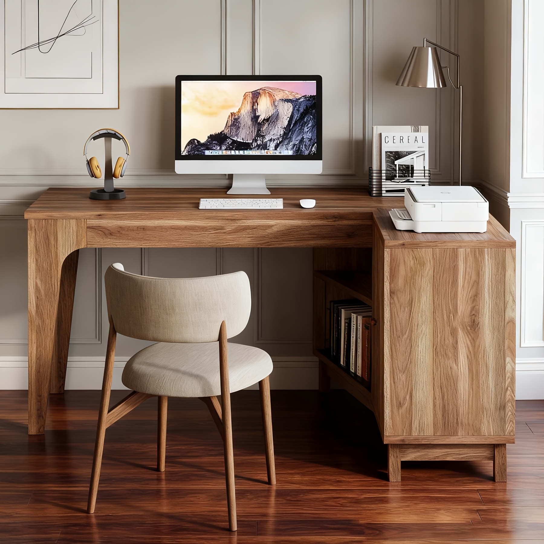 57" Wooden L-Shaped Corner Desk