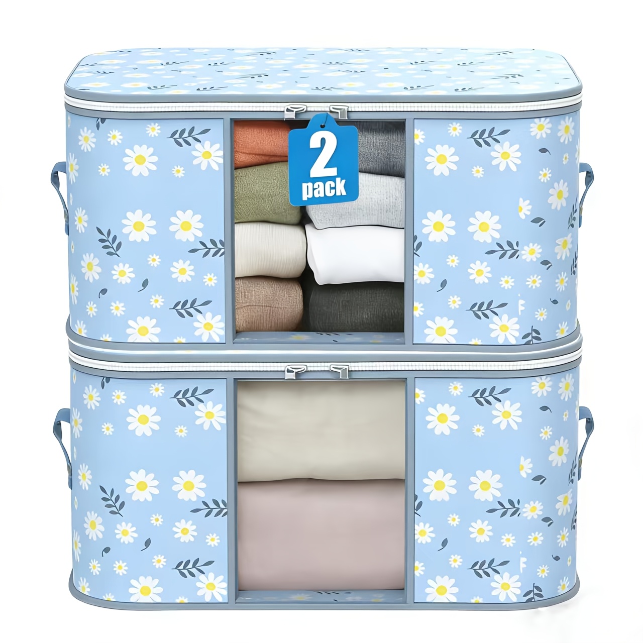 TEMU 2pcs Large Storage Bags | Heavy-duty Non-woven Fabric With Clear Window, Clothing Storage Organizer, Perfect For Closets, Under The Bed, Or