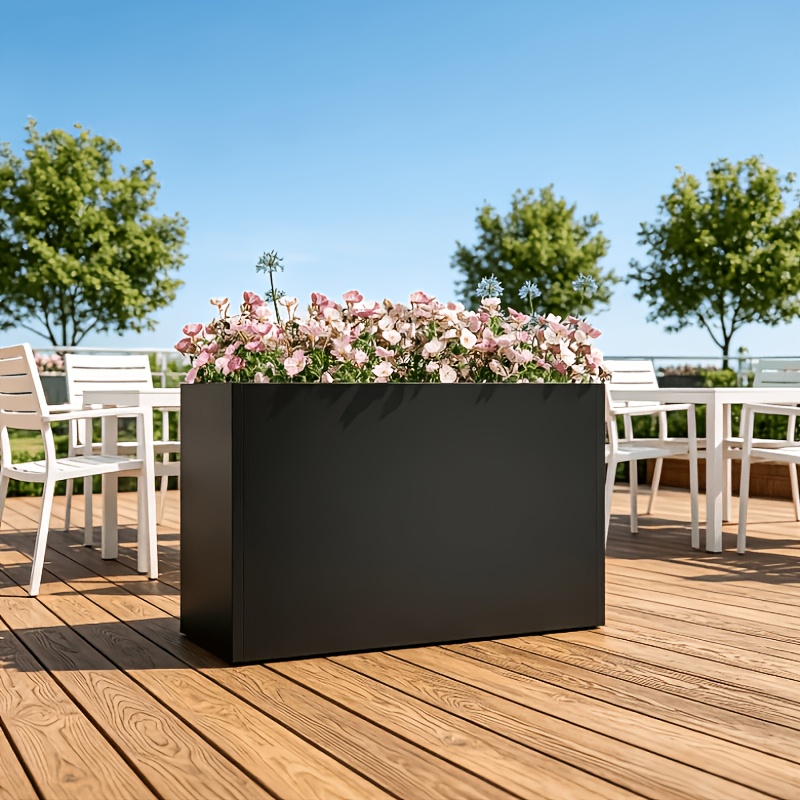 TEMU 38×13×30 Inch Tall Metal Planter Box, Heavy Duty Tall Rectangular Outdoor Planter Box With Removable Divider, Black, Suitable For Porch, Garden,