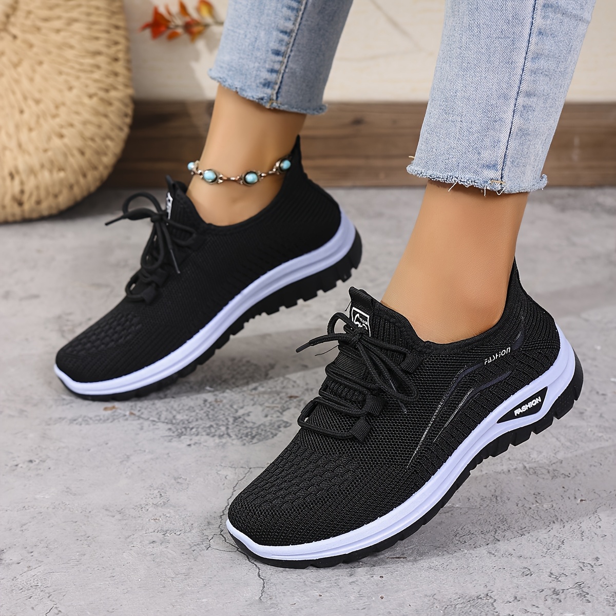Image of Women's Casual Outdoor Running Shoes, Lace- Pattern, Double-layer Sole, Easy , Knit Fabric Construction, Women Shoes, Sneakers