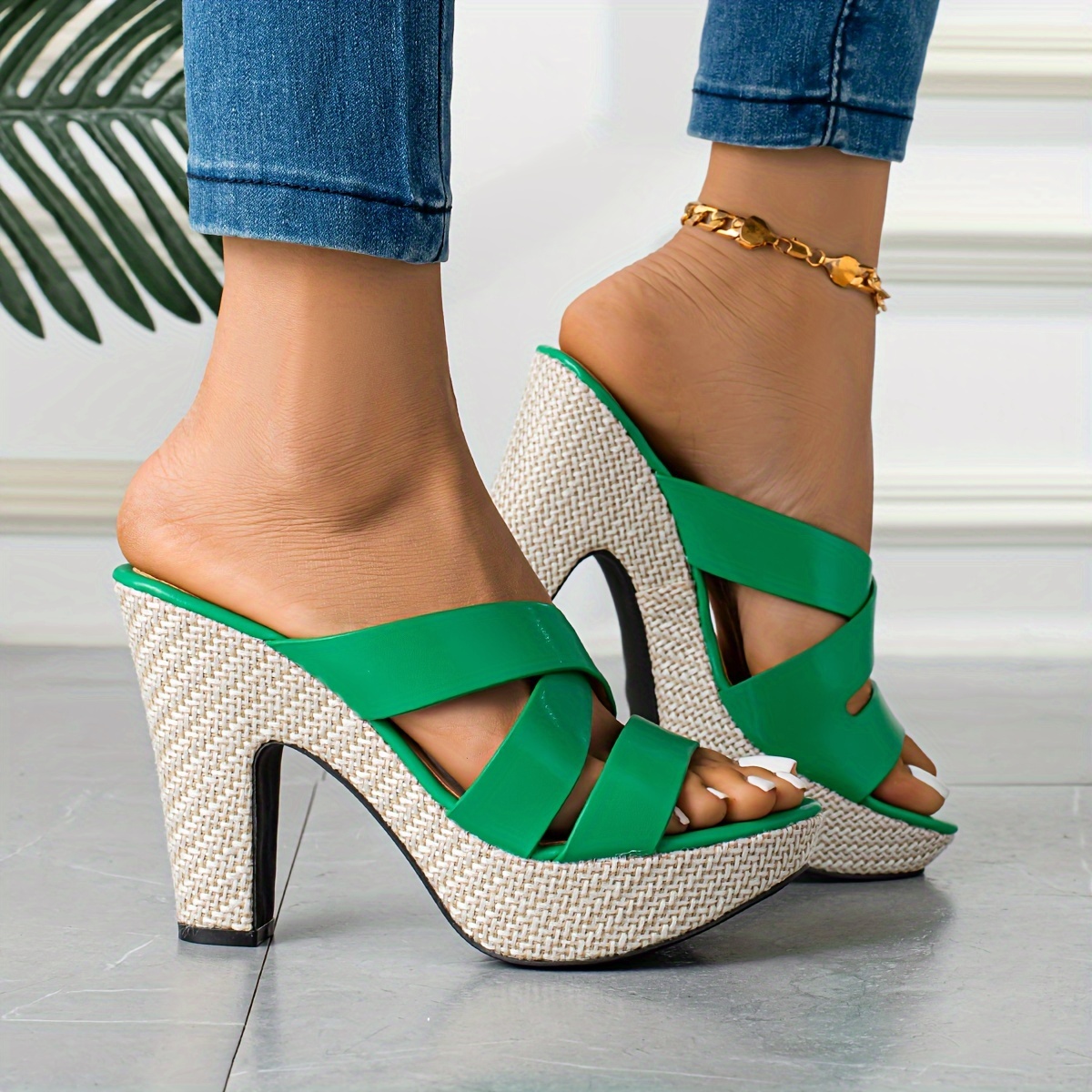 

Women's Platform Crisscross Block Heels, Fashion Open Toe Slip On High Heels, All-match Going Out Sandals
