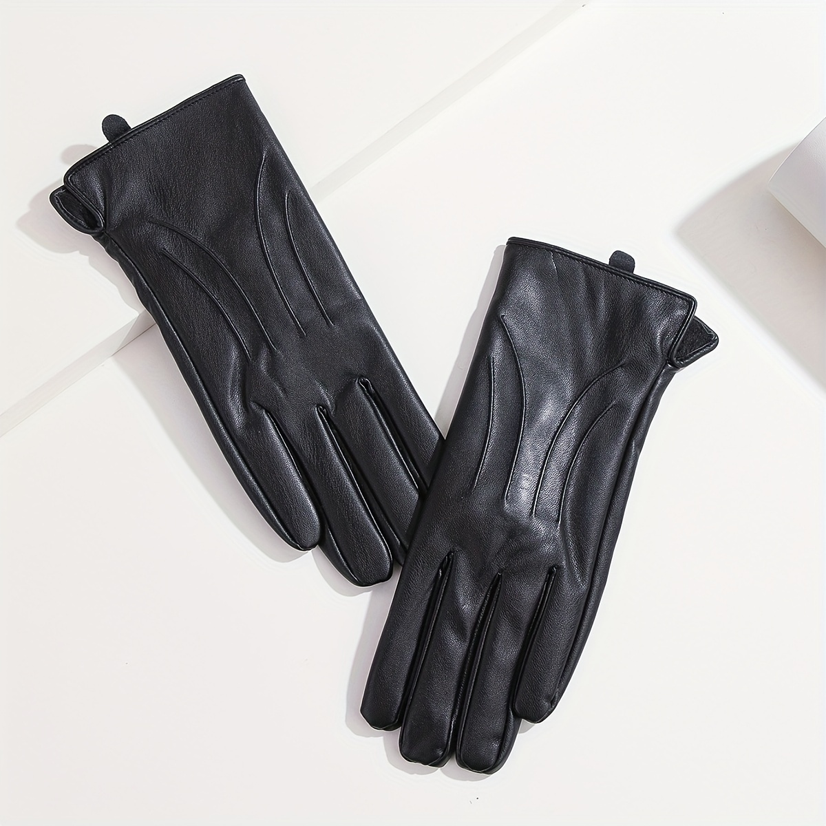 

Gants en cuir PU à écran tactile pour femme - 1 paire, doublure chaude d'hiver, imperméables, coupe-vent pour l'équitation en plein air, doigts pleins inélastiques avec artisanat en tricot