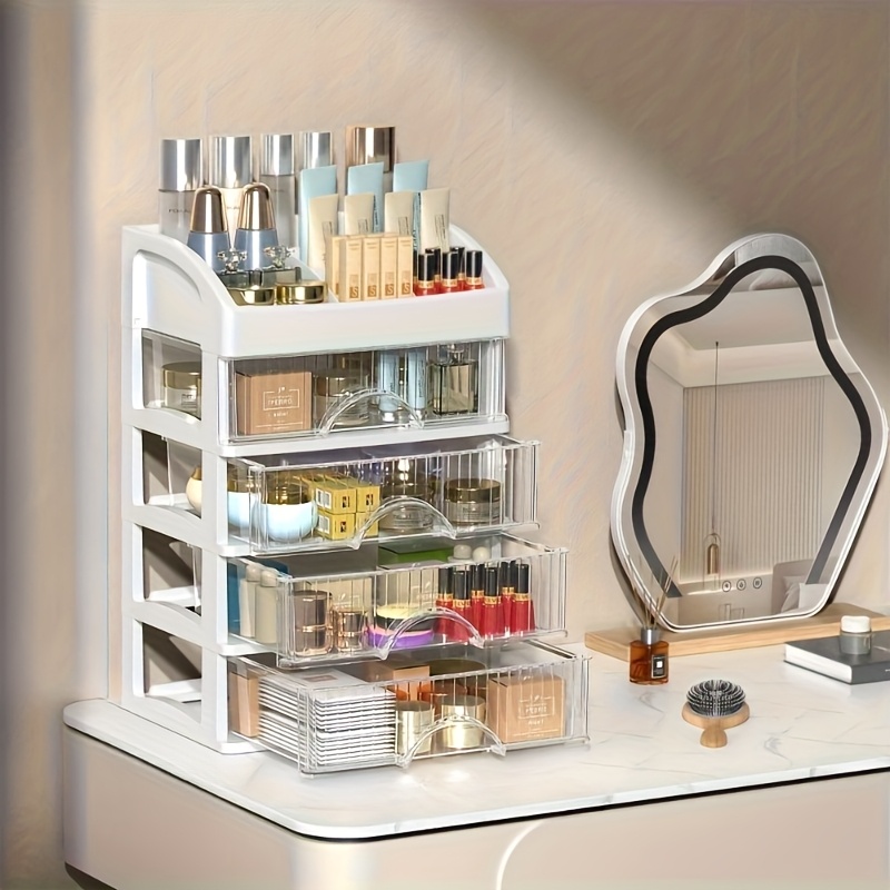 

1pc Grand Organisateur Cosmétique en Plastique avec Tiroirs - Boîte de Rangement Cosmétique Multifonctionnelle pour Comptoir, Support de Soins de et de Maquillage Antirouille, Pas Besoin d'Électricité