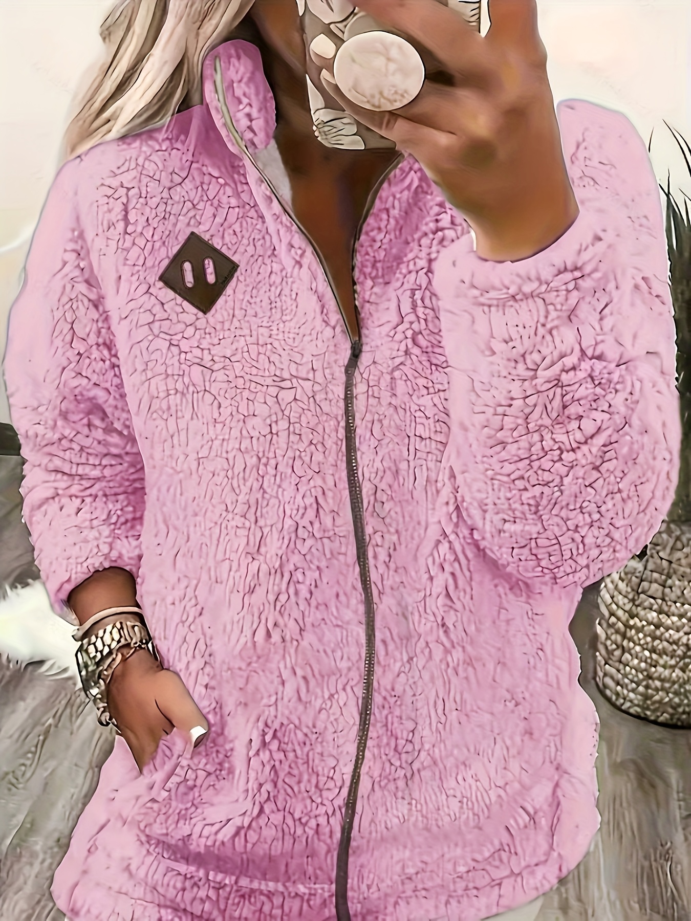 Dames Pluche Fleece Gevoerde Winterjas met Volledige Ritssluiting & Opstaande Kraag - Zachte Rode Jas, Volledige Lengte Rits aan de Voorkant, Machinewasbaar