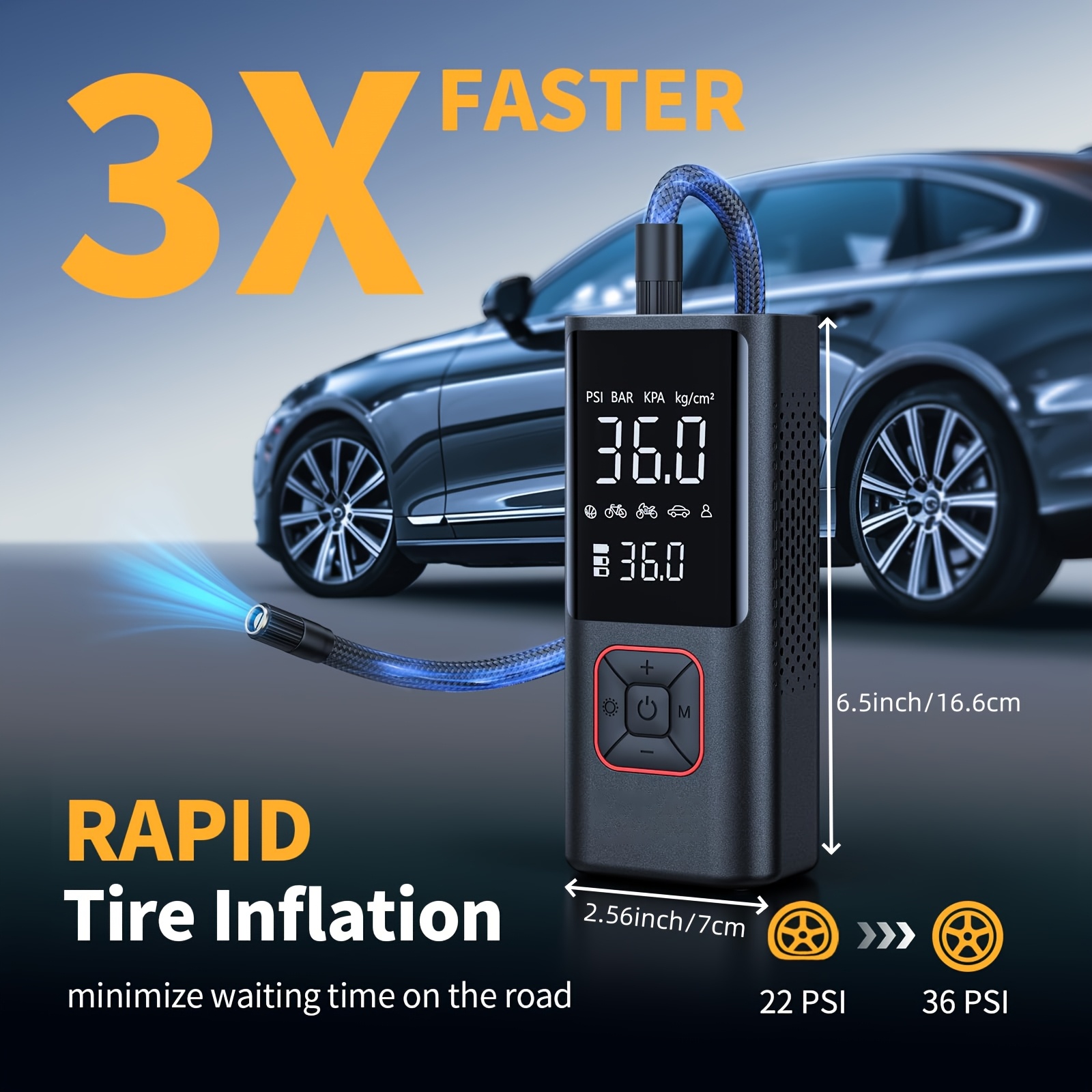 20000mAh Cordless Tire Inflator, 160 PSI, 4X Faster for tire pressure service detail image 2