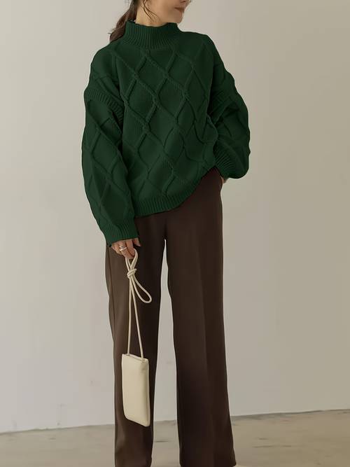 Women s Emerald Pattern Sweater with Lantern Sleeves - Soft Stretchy Round Neck Pullover, Silhouette Casual Elegant Versatile Sweater for Daily Wear & Special Occasions (Dark Green, ), Loose Sweater for Women, Casual Long Sleeve Sweater, Sweater for Women, Cropped Sweaters for Women, Thin Sweaters for Women