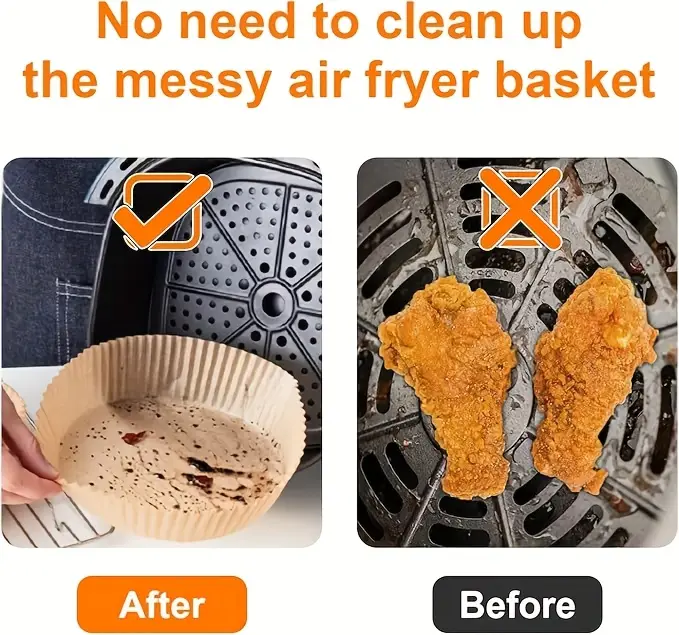 100 nonstick air fryer liners 7 9 inch round disposable unbleached grease resistant baking paper for 5 8 quart baskets and cooking father gift Product details 2