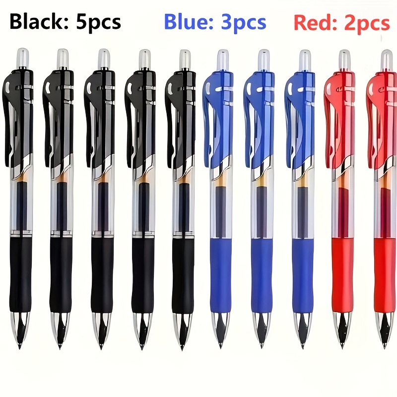 

10-pack Retractable Ballpoint Pens - Medium Point 0.5mm, Large Capacity, Black/red/blue, Plastic, Ideal For Office, School, And Teacher Grading