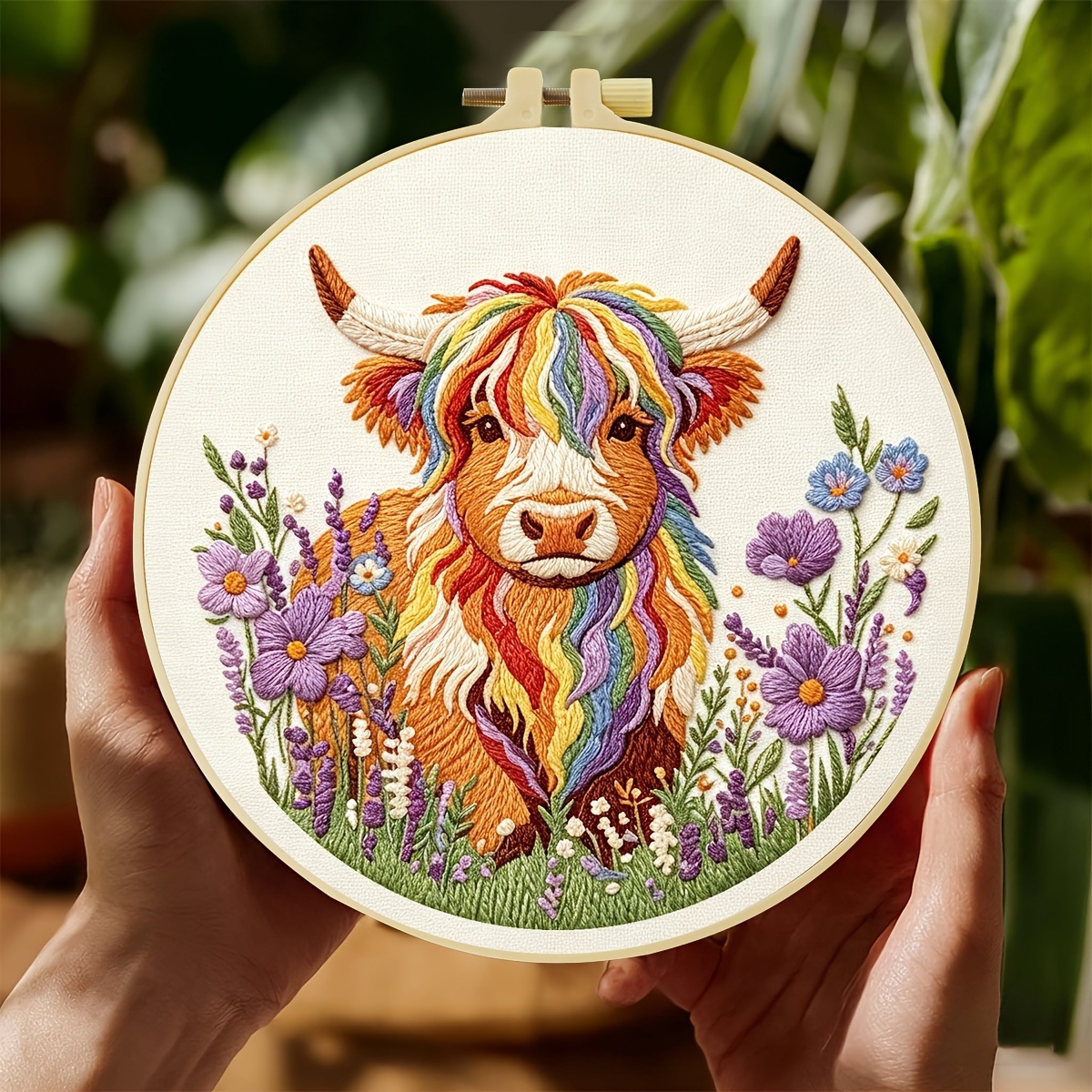TEMU Complete Beginner Scottish Highland Embroidery Kit - Diy Hand Sewing Practice Set With Fabric Threads & Loops Suitable For Home Decor, Christmas