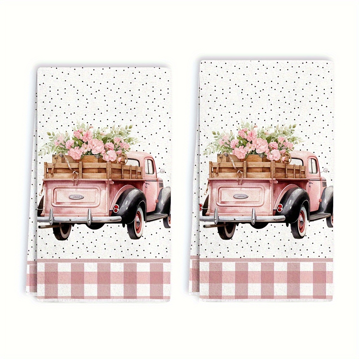 

2pcs, Hand Towels, Floral Pink Truck Printed Dish Towels, Ultra-fine Microfiber Contemporary Absorbent Dish Cloths, Tea Towels For Cooking, Baking, Housewarming Gift
