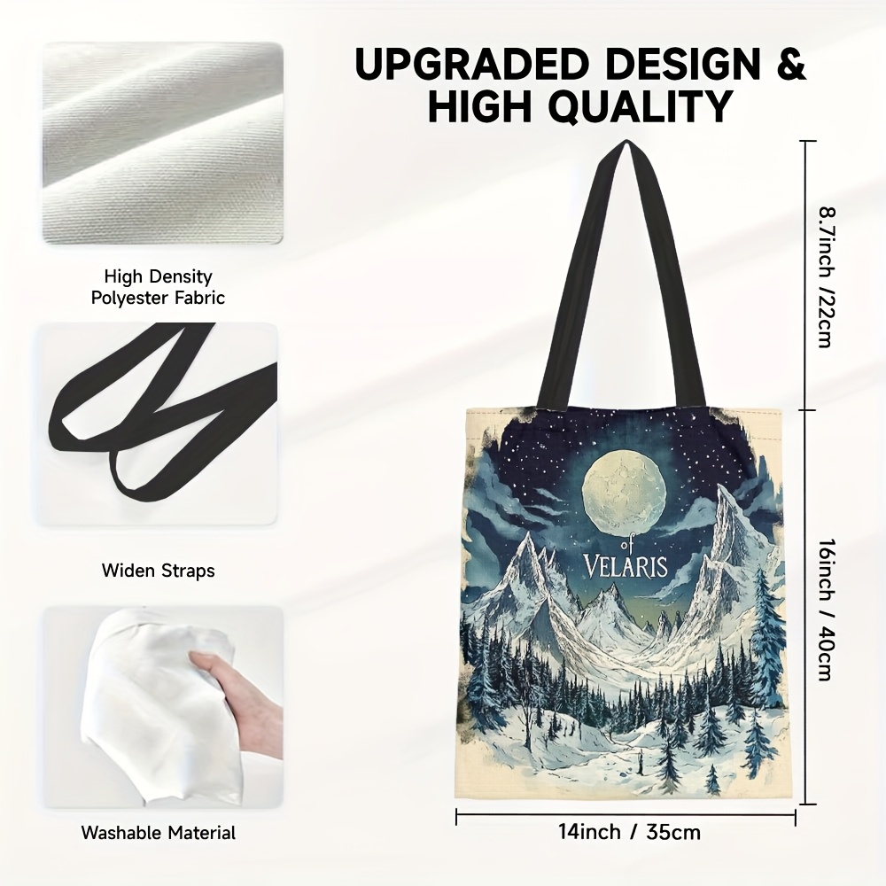 TEMU Starlight City Bolso – Resistente y Espacioso con Diseño de Montaña y Bosque a de la Luna, Ideal para Compras, Libros y