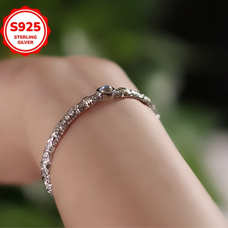 925 Hypoallergenic Retro Block Kufic Pattern Open Bangle