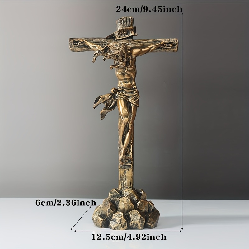 Image of Collectible Figurines, 1pc Exquisite Black And Golden Christ Cross Sculpture Ornament, Suitable For Christmas Decor, Desktop Scene Decoration, Home Or Church Decoration, Daily Holiday Decoration, Gift