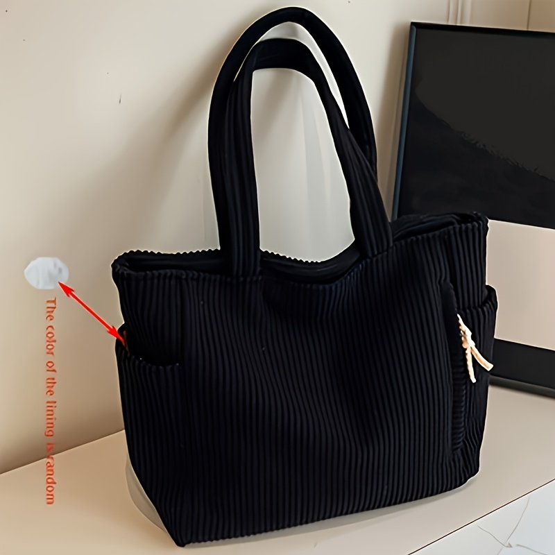 TEMU Perfect Lily Women's Corduroy Tote Bag - Large Capacity Multi-compartment Handbag With Zipper Closure & Shoulder Strap, Corduroy Suitable For