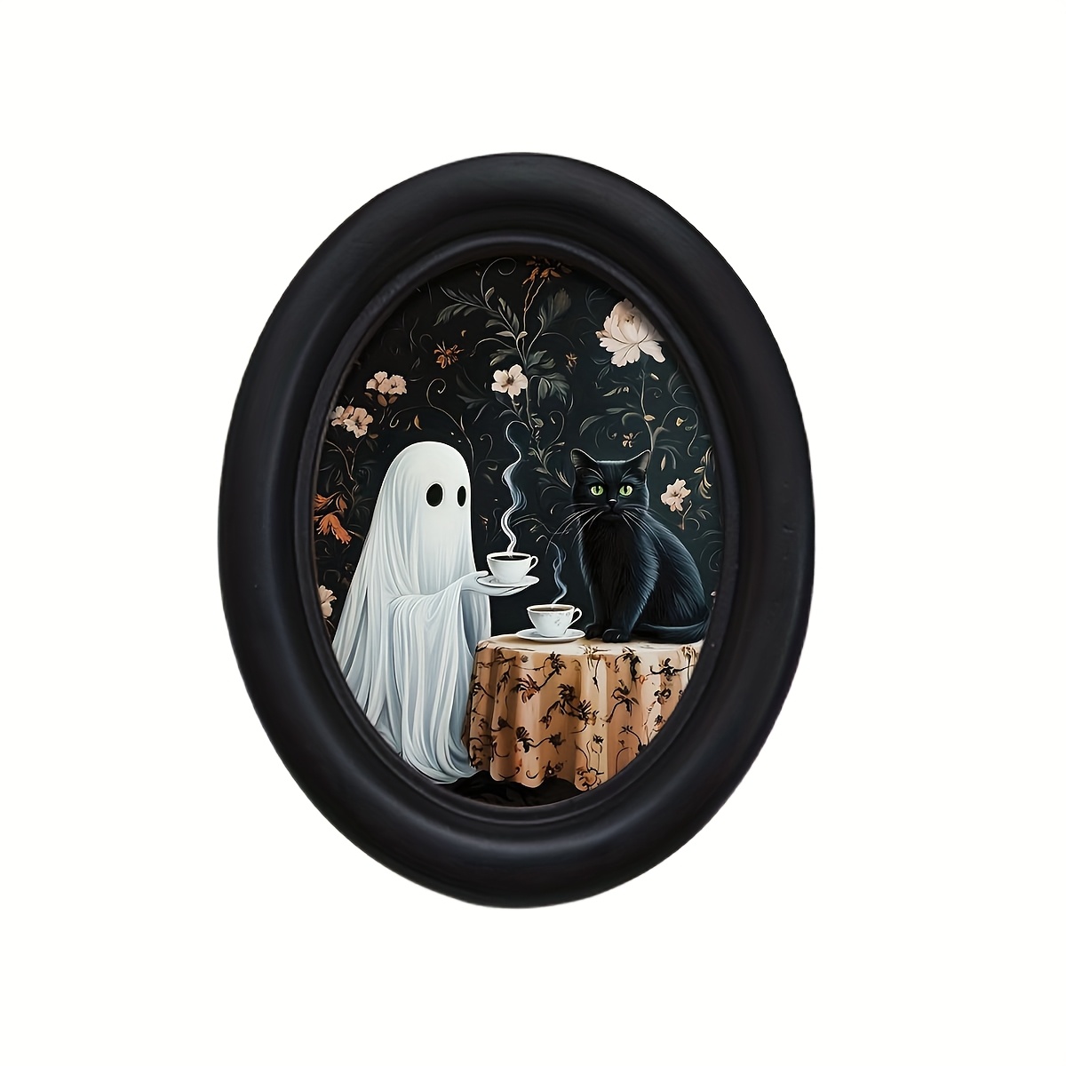 TEMU 2d Flat 1pc Vintage Gothic, With Black Cat Wall Decor - Handcrafted Wooden Oval Ornament, Suitable For Halloween, Thanksgiving, Home And Office
