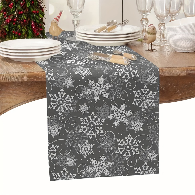 TEMU 1pc Merry Christmas Pattern Gray Table Runner - Holiday Party Dinner Decor, Machine Washable Polyester, Christmas Decor