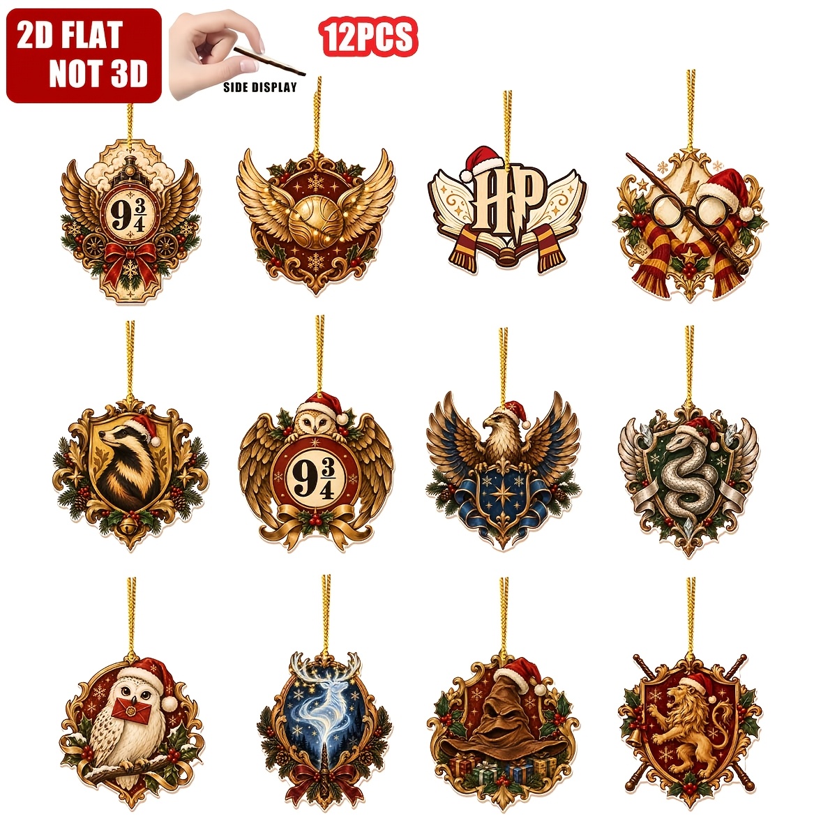 TEMU 2d Flat, 2d Flat Printing, 12pcs Harry Potter Christmas Hanging Decoration, Wooden Holiday Pendant, Christmas Tree Hanging Decoration, Christmas