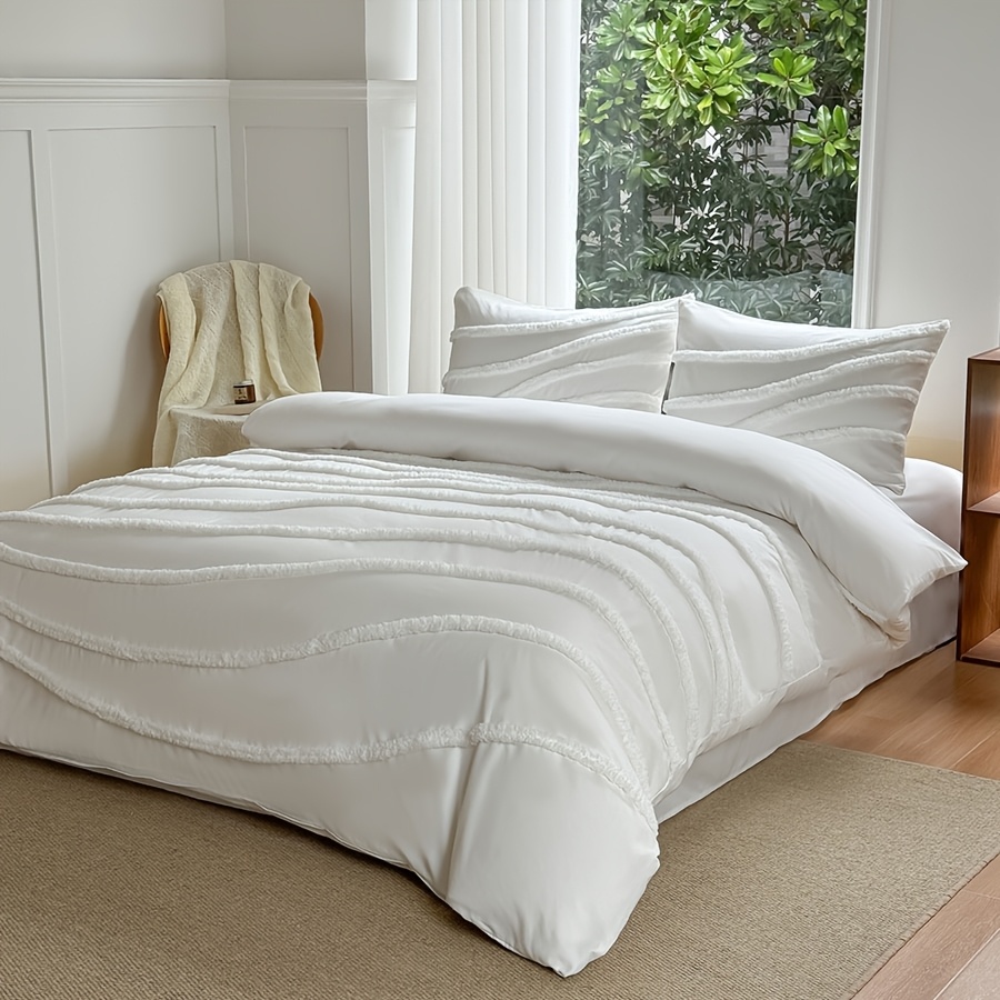 3pcs Set (1 Duvet Cover + 2 Pillowcases, Without Core) Three-Dimensional Tufted Line Design Duvet Cover Set, Soft And Comfortable Bedding Set, Suitable for Women, Men, And Friends' Home Gifts, Multiple Sizes And Colors, Universal for All Seasons