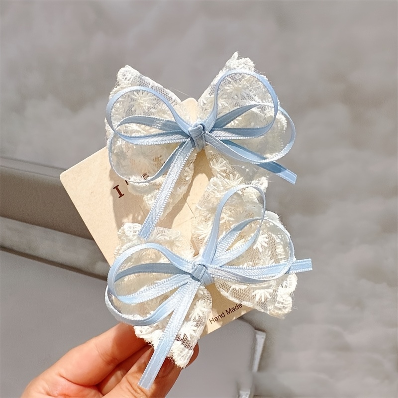 2pcs of lace ribbon bow hair for little elegant lace hair clips handmade high end side hairpins   decorations Product details 0
