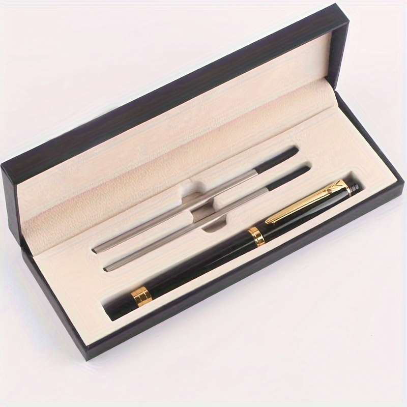 

1pc+2pcs/set, 1pc+ Pen Refill Gift Box Set, Black Golden Metal Ball Pen Neutral Pen, Luxury Heavy Hand Supplies, Men's And Women's Festival Gifts.,0.7mm Black Filled