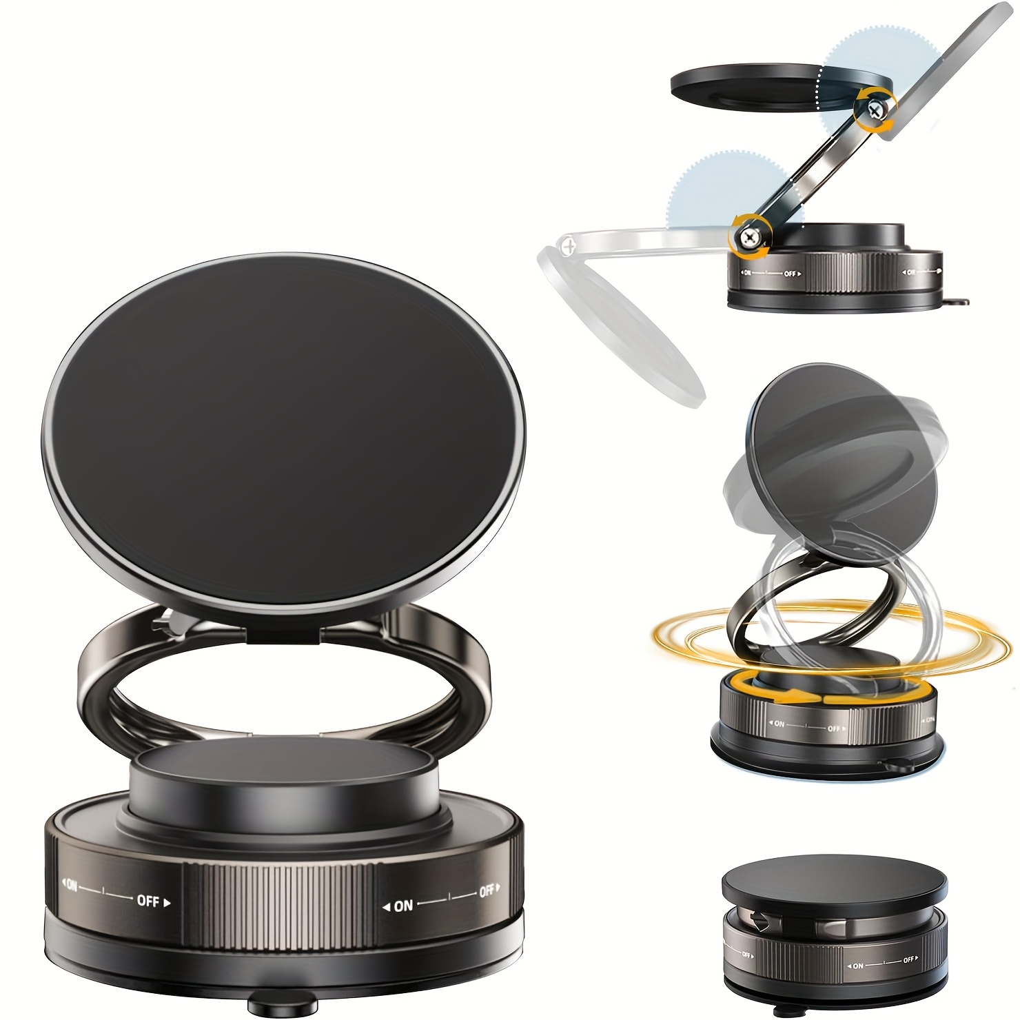 TEMU Strong Suction Cup Phone Stand, Vacuum Magnetic Mount With Double , 360° Adjustable, Foldable & Retractable Design, Compatible With Iphone & , For Car, Home, Office, Gym