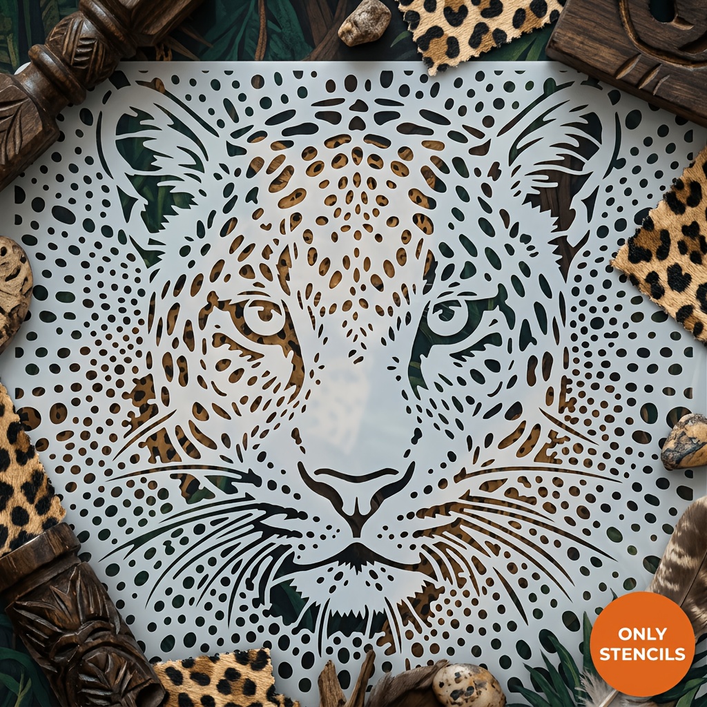 TEMU 1 Large Leopard Wild Animal Hollow Template, Reusable Diy Art Handmade Template, Jungle Animal Portrait Painting Template, Suitable For Wall