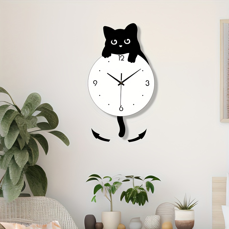1pc whimsycat acrylic cartoon cat wall clock   irregular shape flat   battery operated 2x aa not included   decor for living room and kitchen details 0
