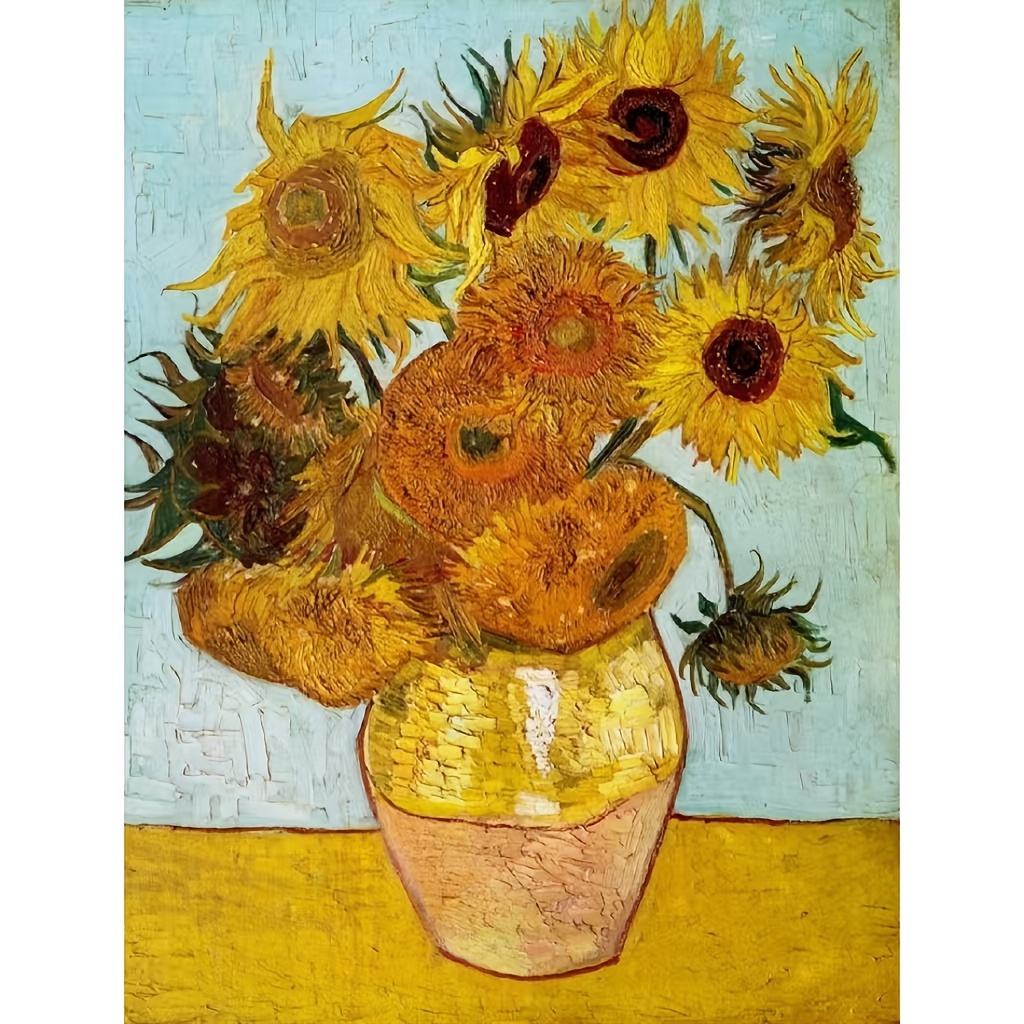 TEMU Kit de peinture diamant 5D cadre pour adulte, 1 pièce, Tournesols dans un vase, Art diamant rond à couverture intégrale, Artisanat avec strass,