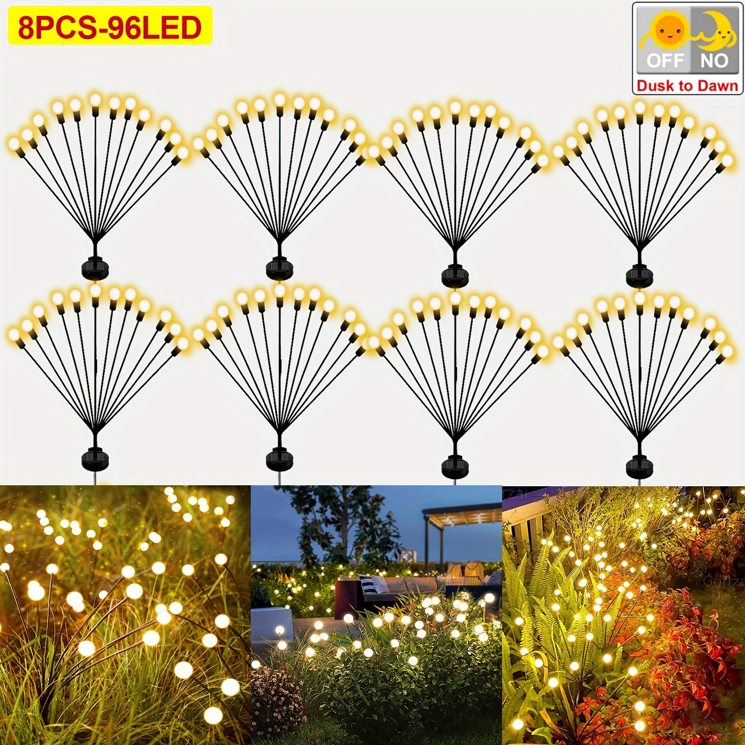 2/4/8pcs Solar Outdoor Lights, /96led Solar Firefly Swaying Stake Lamp, Automatic , Ip65, Decoration Lighting, Outdoor Pathway Yard, Lawn Landscape Bussiness Park, Cafe Restaurant Atmosphere Lighting