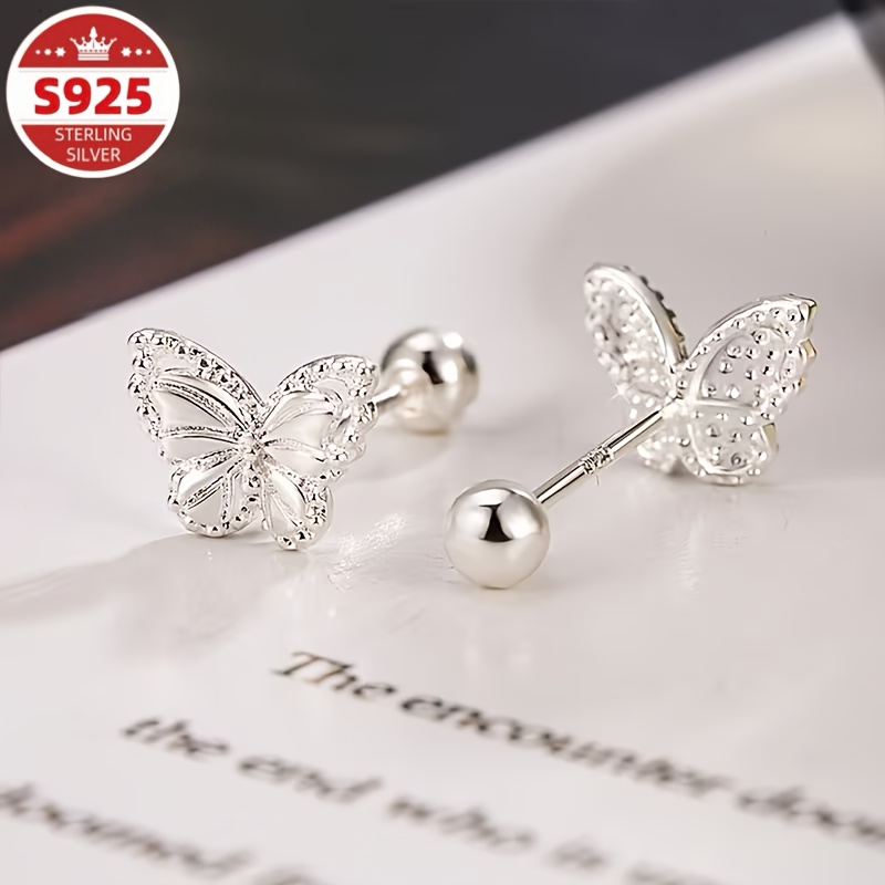 Women's Fashionable S925 Sterling Silver Butterfly Shaped Earrings