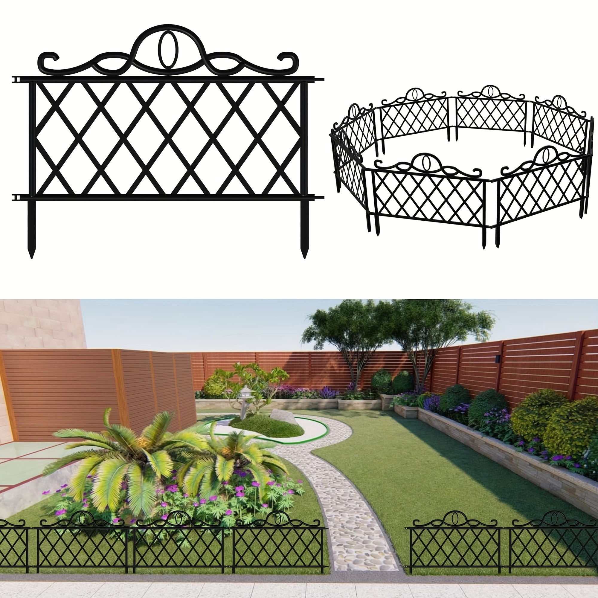 

4/8pcs Black Plastic Garden Fence Set, Interlocking Flexible Garden Edging Border With Classic Design, Easy No-dig Installation For Landscaping And Flower Beds