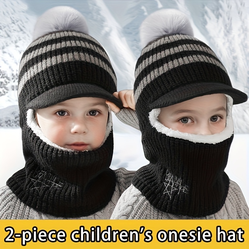 2pcs ' Hats, Autumn And Winter Onesie Neck Warmer Integrated Hat For - Thick Warm Knitted Beanie With Duckbill Suitable For Daily /outdoor Sports Riding Climbing Travel -6