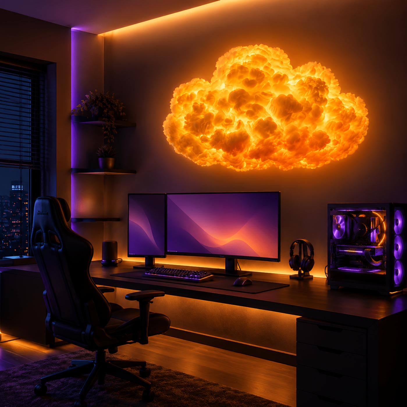 Dynamic Cloud Ambient Light with Color-Changing LED String, Music Sync Effects