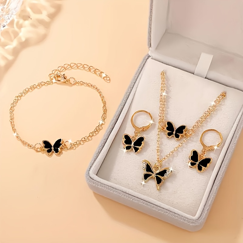 TEMU 4pcs Set Elegant Women's Fashion Jewelry Three-piece Set - Shiny Necklace, Rose Golden Matching Earrings And Ring, Perfect For Valentine's Day,