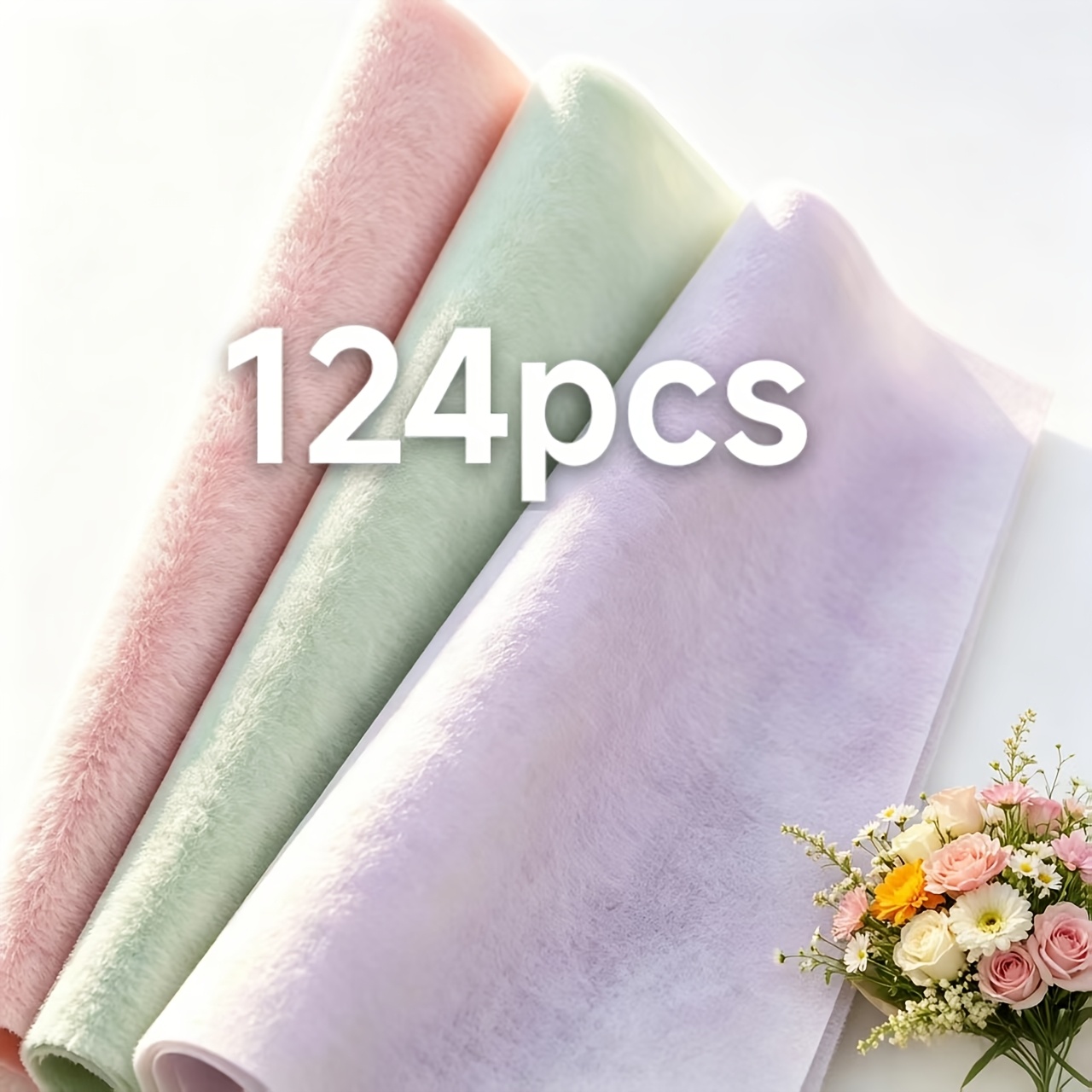 TEMU 1 Set de 124 feuilles de papier de papeterie fines à fleurs mélangées rose, vert et violet, pour emballer des fleurs fraîches et créer des