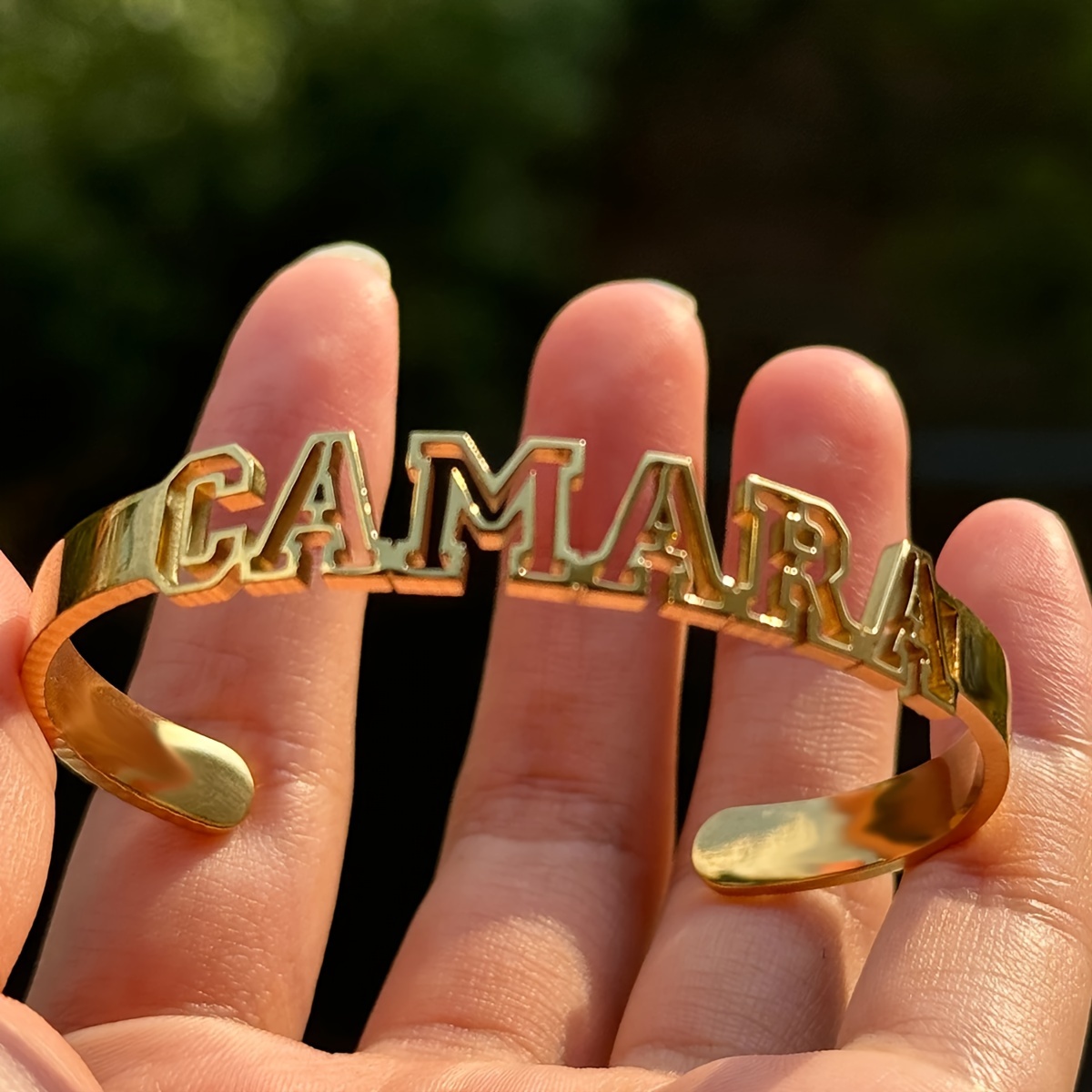 TEMU Personalized Custom Name Cuff Bracelet For Women - , Adjustable Open Bangle, 18k Golden Plated Stainless Steel, Elegant For , Shopping, Dates, Weddings, Banquets - Ideal For Gift