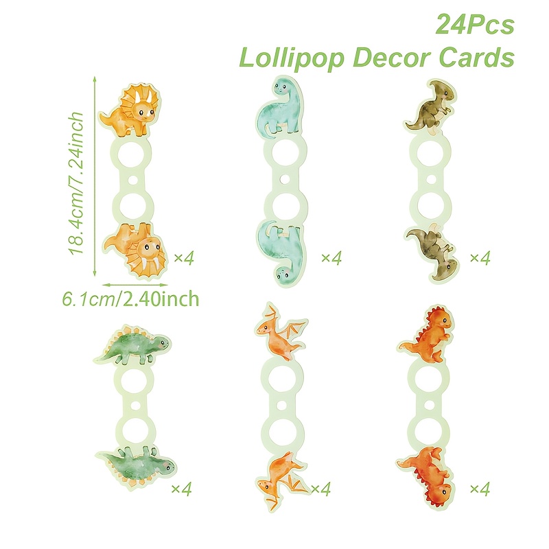 E-shop Geschenk für Sie/Ihn 24 Stück, Dinosaurier Geburtstags Lollipop Karten, 6 Stile Dino Design Papier Lollipop Dekor Karten, Dinosaurier Party